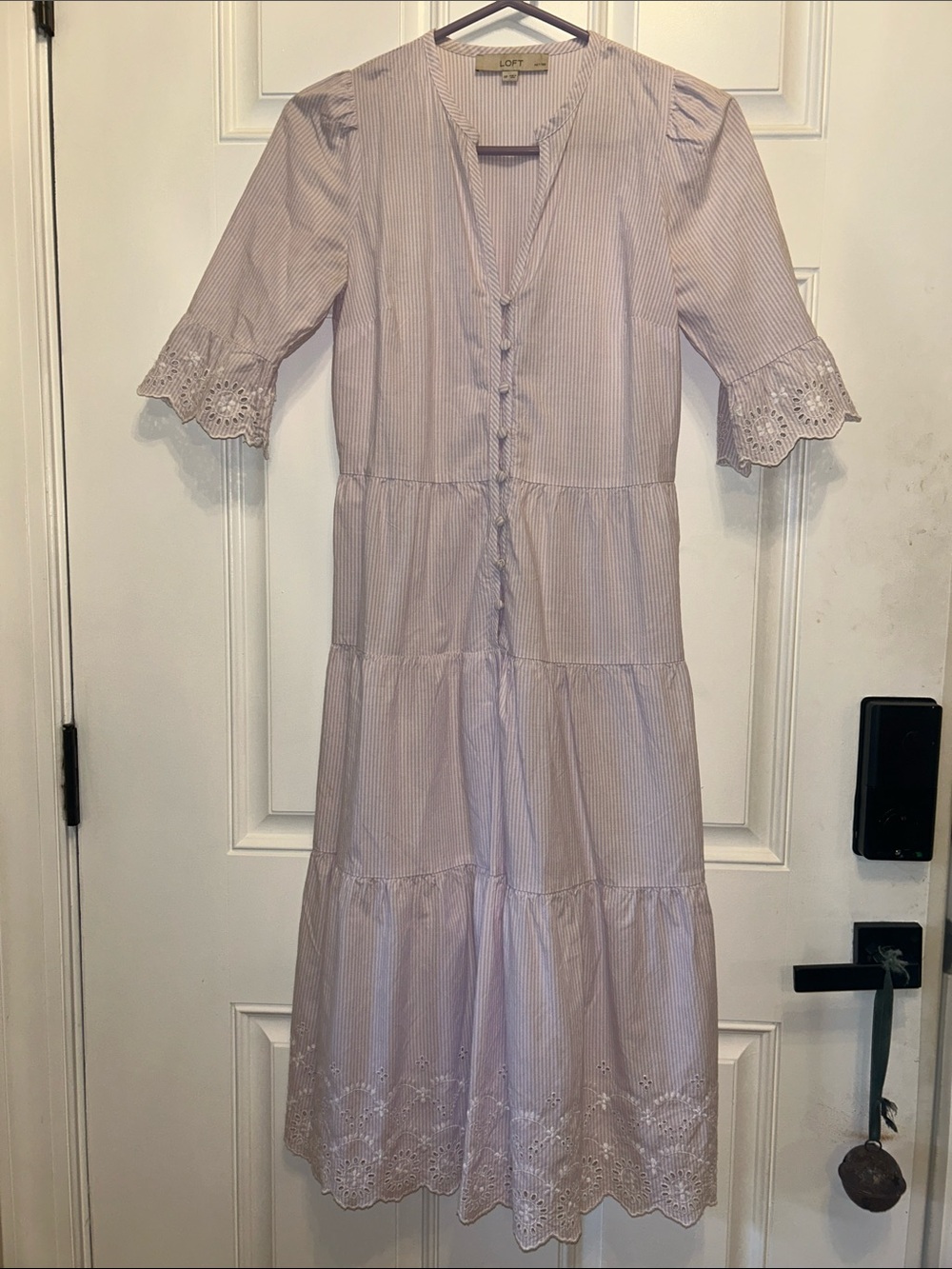 LOFT Lilac Striped Eyelet Midi Dress